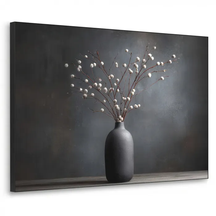 Takken - Vaas - Bolletjes - Wit Textielframe zwart klein -3d
