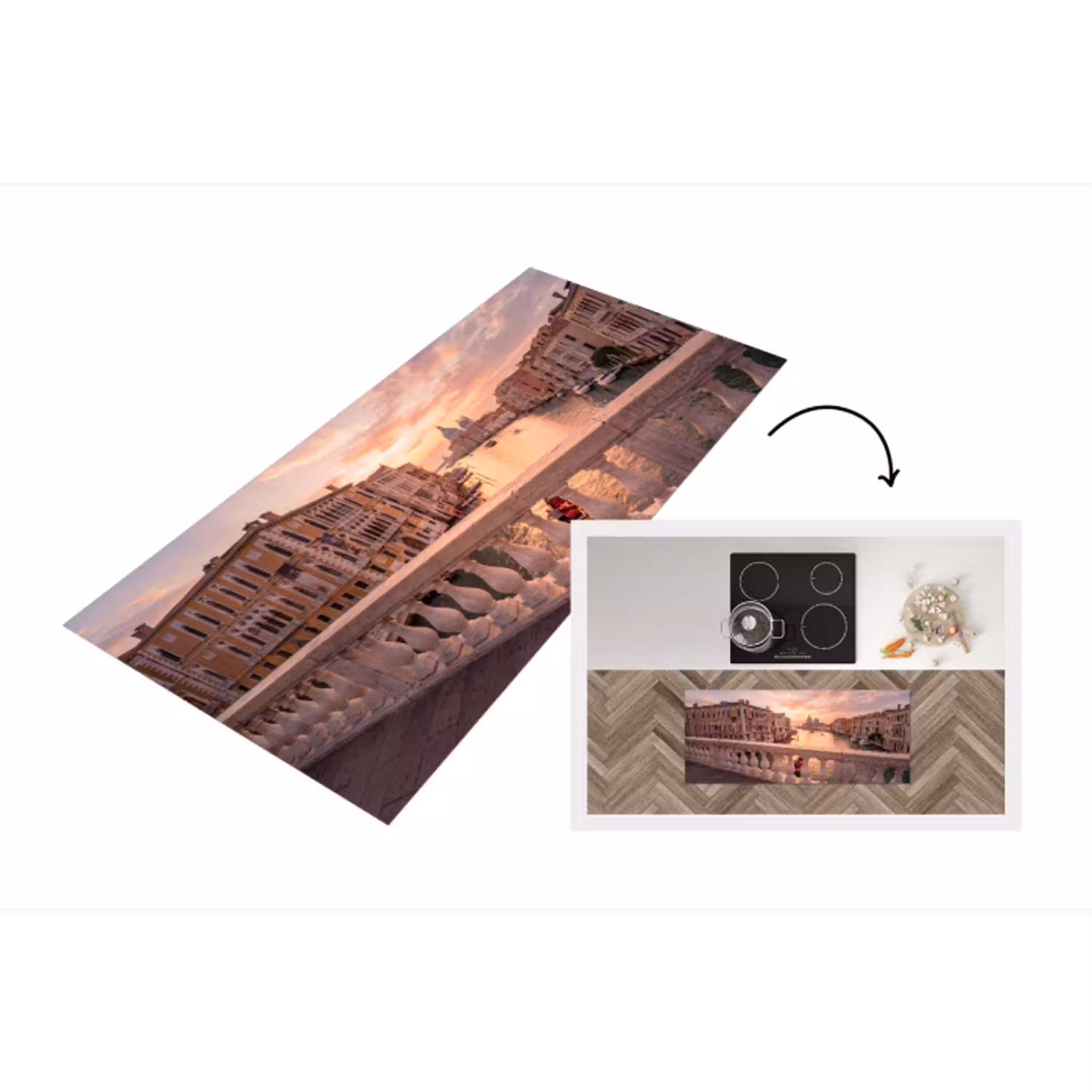 Stad - Venetië - Kanaal - Zonsopgang - Architectuur - Goud Keukenloper - keukenmat middel -3d