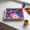 Bloemen - Blauw - Roze Dienblad Rechthoek middel -sfeer2