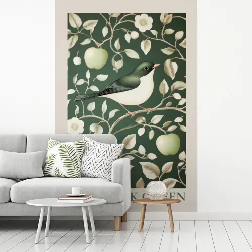 Groen - Vogel  - Bloemen fotobehang vinyl groot -woonkamer