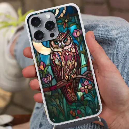 Uil - Mozaïek - Maan - Nacht Hoesje iPhone 16 Pro Max met koord klein -sfeer3