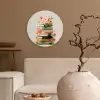 Boeken - Stapel - Bloemen - Kleurrijk Wandcirkel kunststof plaat 5mm dik klein -sfeer1