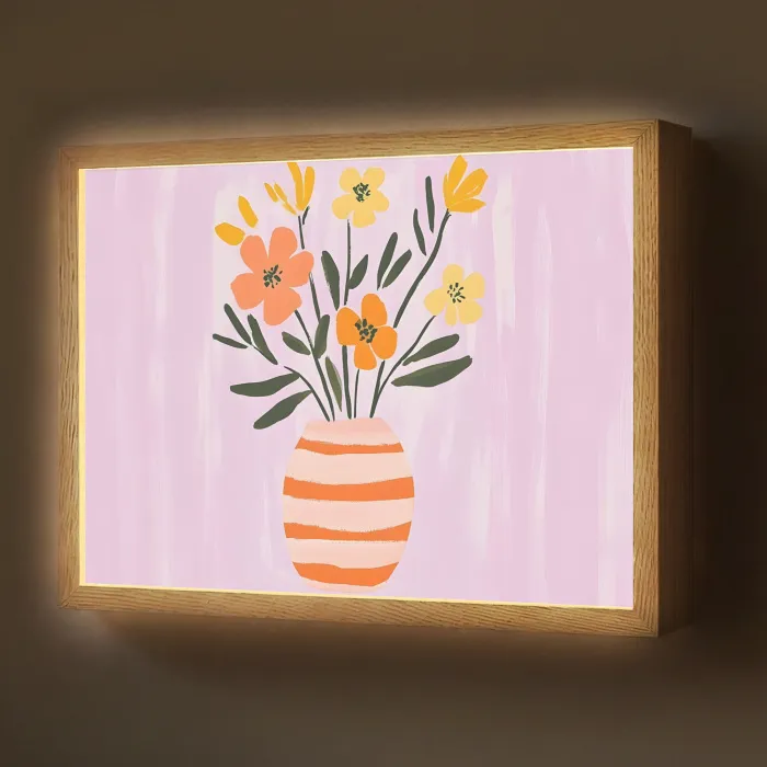 Vaas - Gestreept - Bloemen - Oranje Light Box met batterij (Wandlamp) middel -z3d_website