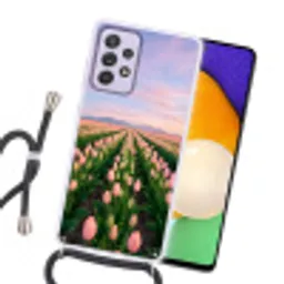 Tulpen - Landschap - Roze Hoesje Samsung Galaxy A52 5G met koord klein -sfeer1