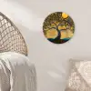 Boom - Maan - Bloemen - Goud - Kunst Wandcirkel kunststof plaat 5mm dik klein -sfeer5