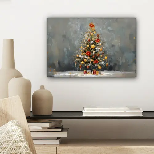 Kerstboom - Cadeaus - Rood - Goud canvas 2cm klein -sfeer6