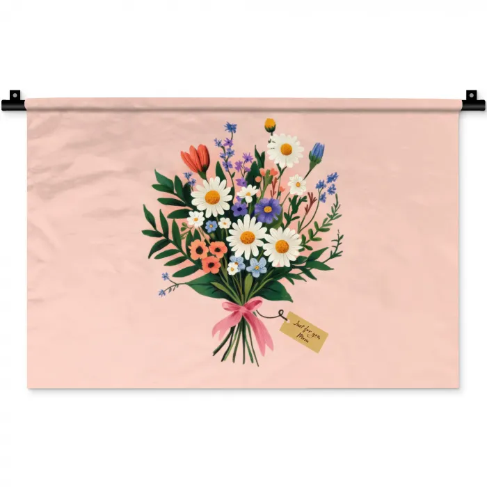 Margrieten - Boeket - Strikje - Roze Wandkleed katoen klein -zz3d