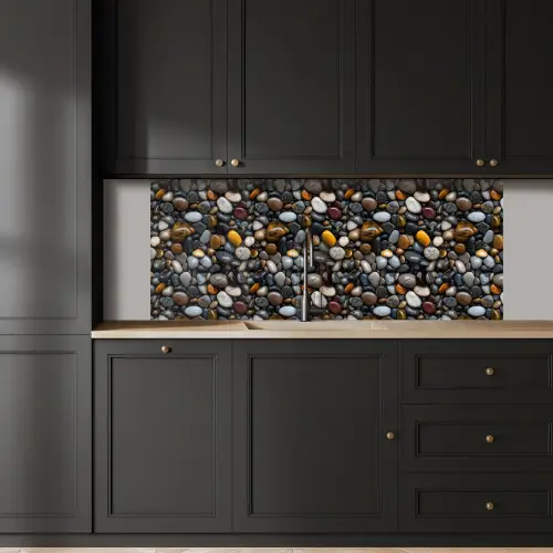 Geel - Kiezels - Glad keuken achterwand 2 middel 871 -sfeer1