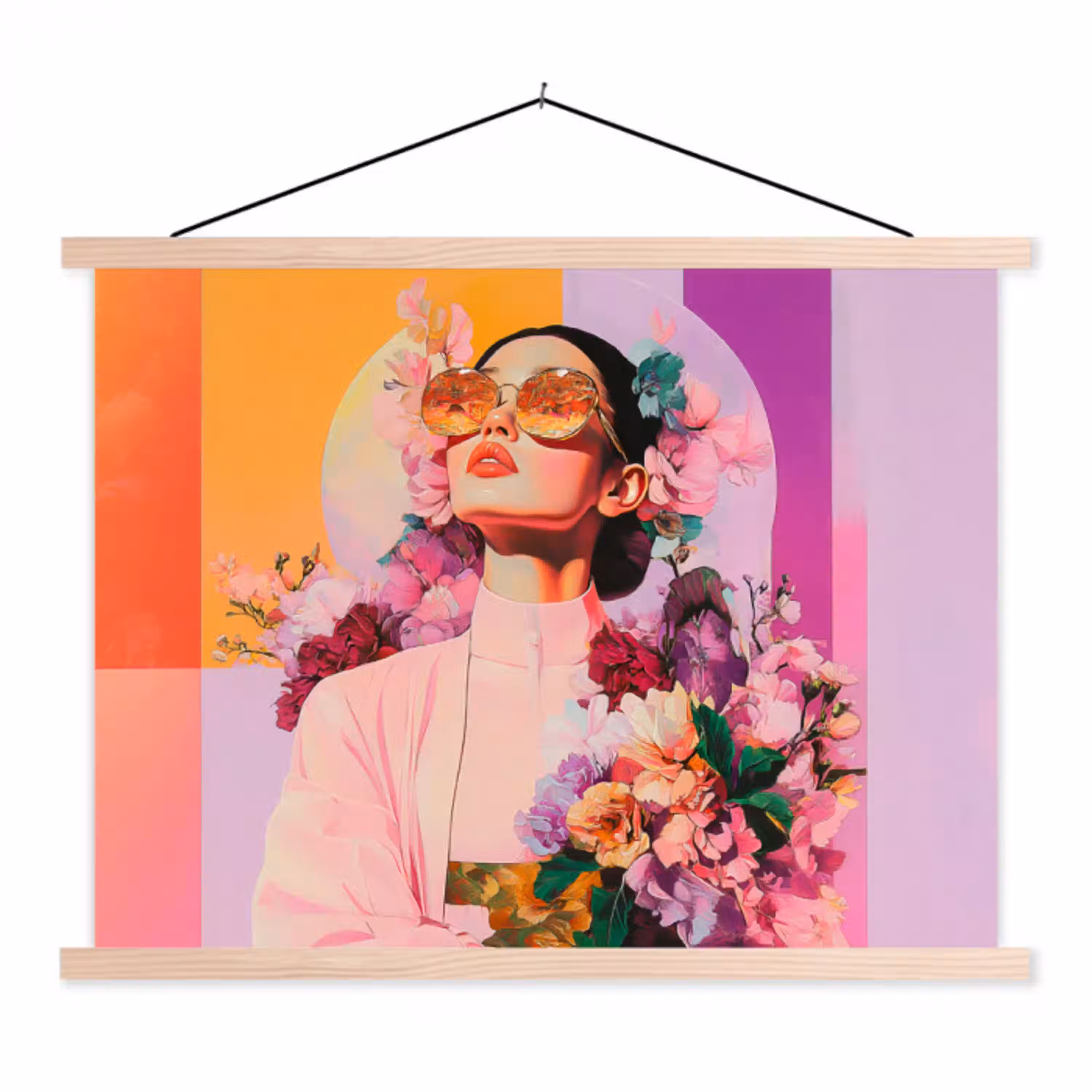 Portret - Vrouw - Abstract - Bloemen textielposter latten blank klein -3d