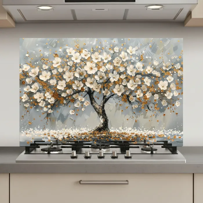 Boom - Bloemen - Wit - Natuur - Kunst keuken achterwand spatscherm klein -3d_website