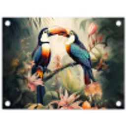 Toekan - Vogels - Bloemen - Natuur - Jungle tuinposter los doek klein -3d