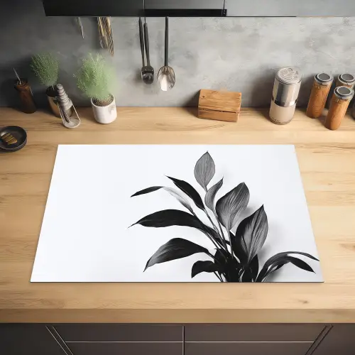 Plant - Bladeren - Minimalistisch - Zwart Inductie beschermer vinyl 3mm klein -sfeer5