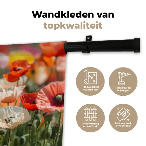 Bloemenveld - Klaprozen - Kleurrijk Wandkleed katoen klein -sfeer2