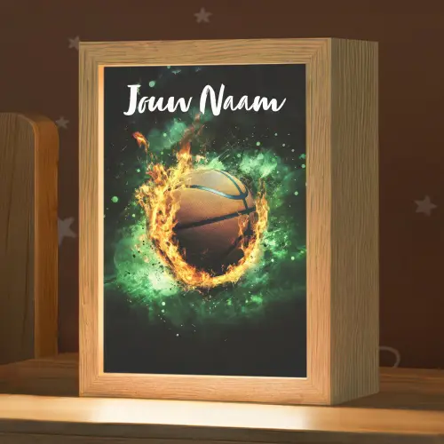 Basketbal - Vuur - Vlammen - Groen Light Box met kabel (Kinderlampje) klein -zzz_3d_website