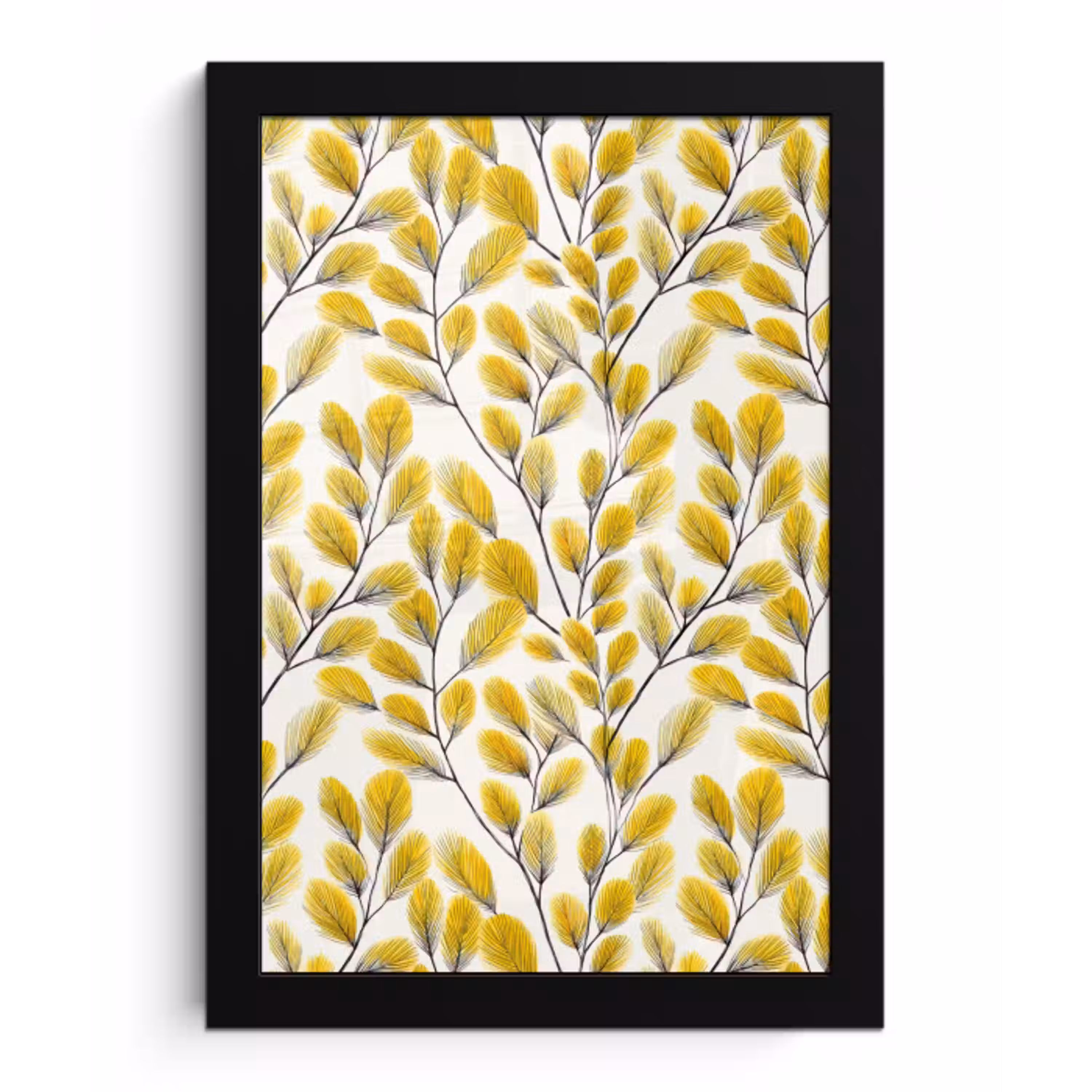 Bladeren - Botanisch - Elegant - Geel - Zwart fotolijst zwart zonder passe partout klein 224 -3d