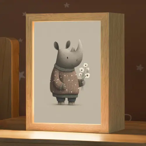 Neushoorn - Witte bloemen - Lief Light Box met kabel klein -zzz_3d_website