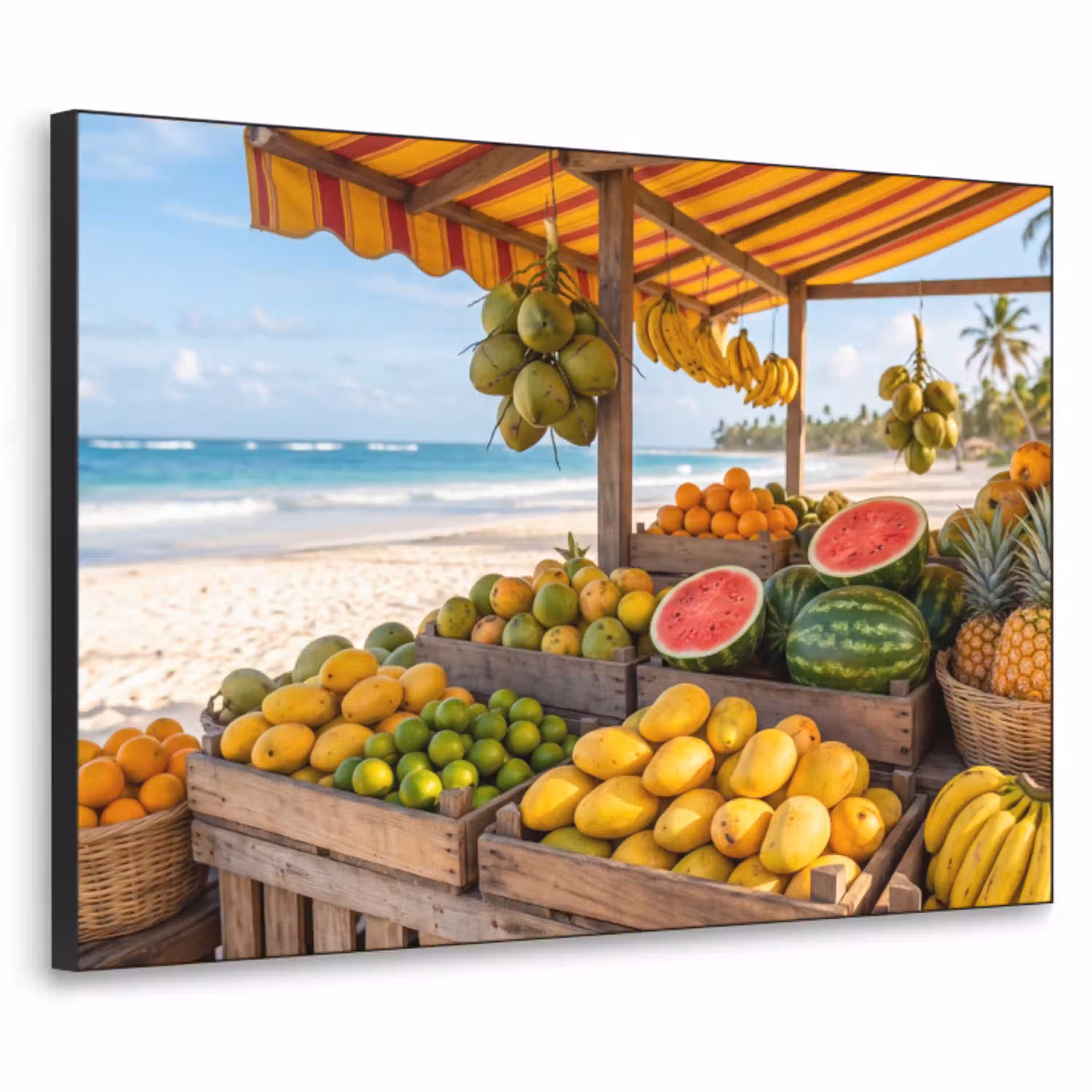 Fruit - Strand - Tropisch Textielframe zwart klein -3d