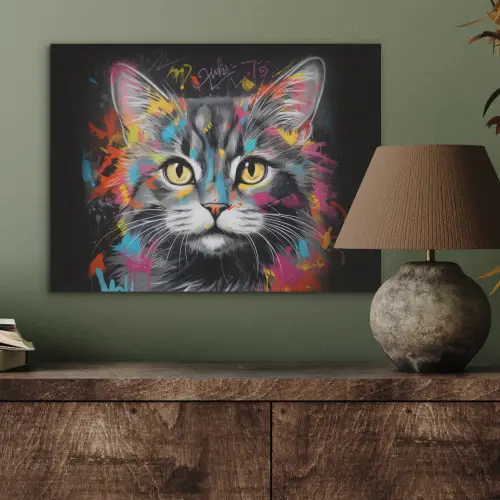 Kat - Graffiti - Dieren - Kleuren - Grijs PET vilt klein -sfeer2