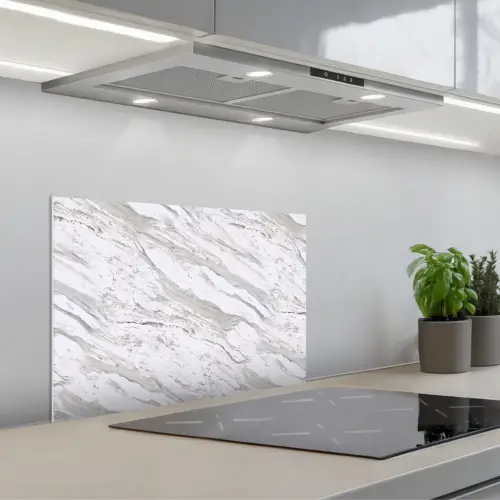 Marmer - Wit - Grijsgroen keuken achterwand spatscherm klein 900 -3d_schuin
