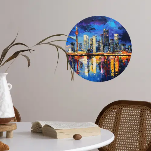 Skyline Toronto - Modern - Stadslicht - Blauw Wandcirkel behangsticker klein -sfeer3