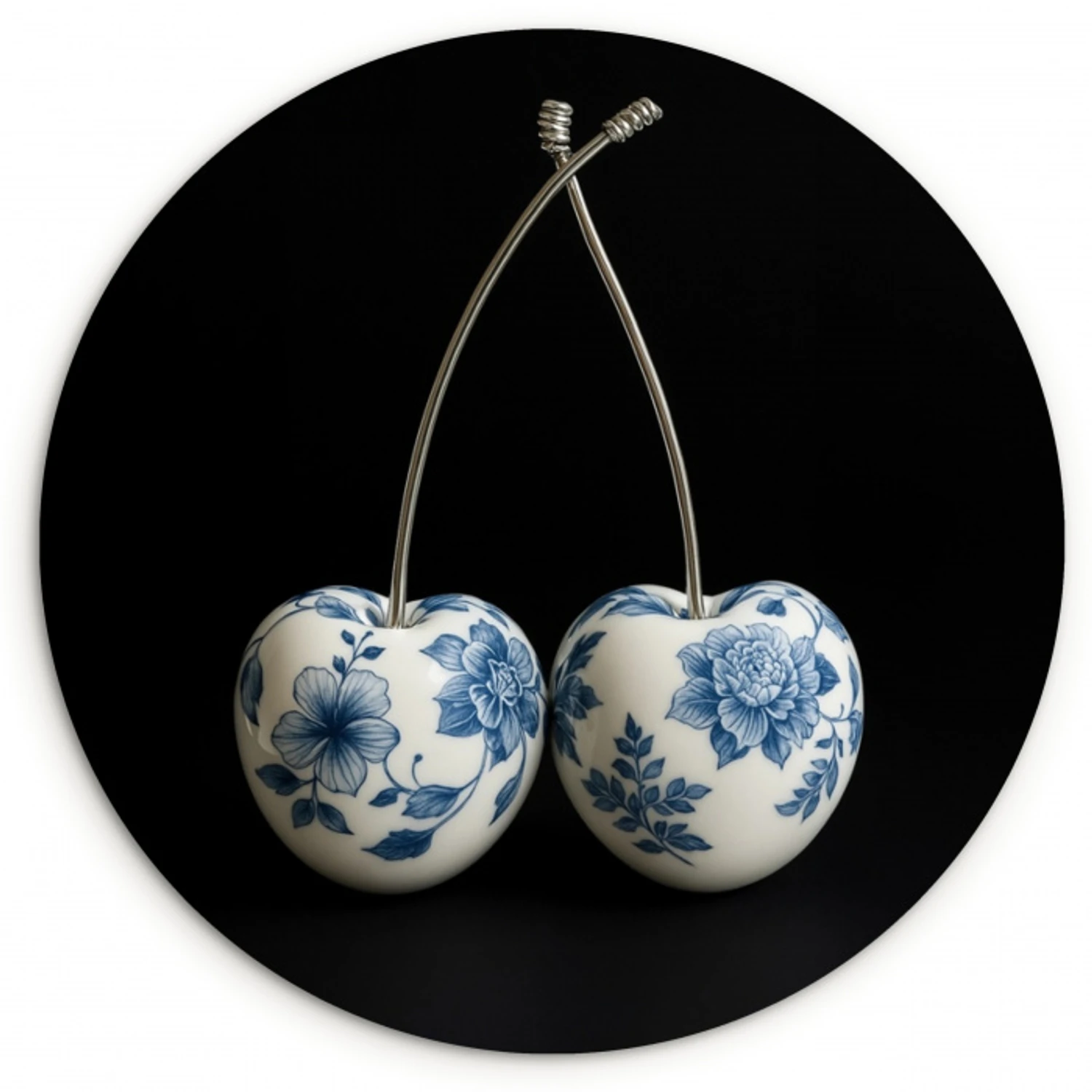 Kersen - Delfts blauw - Fruit Wandcirkel kunststof plaat 5mm dik klein -3d