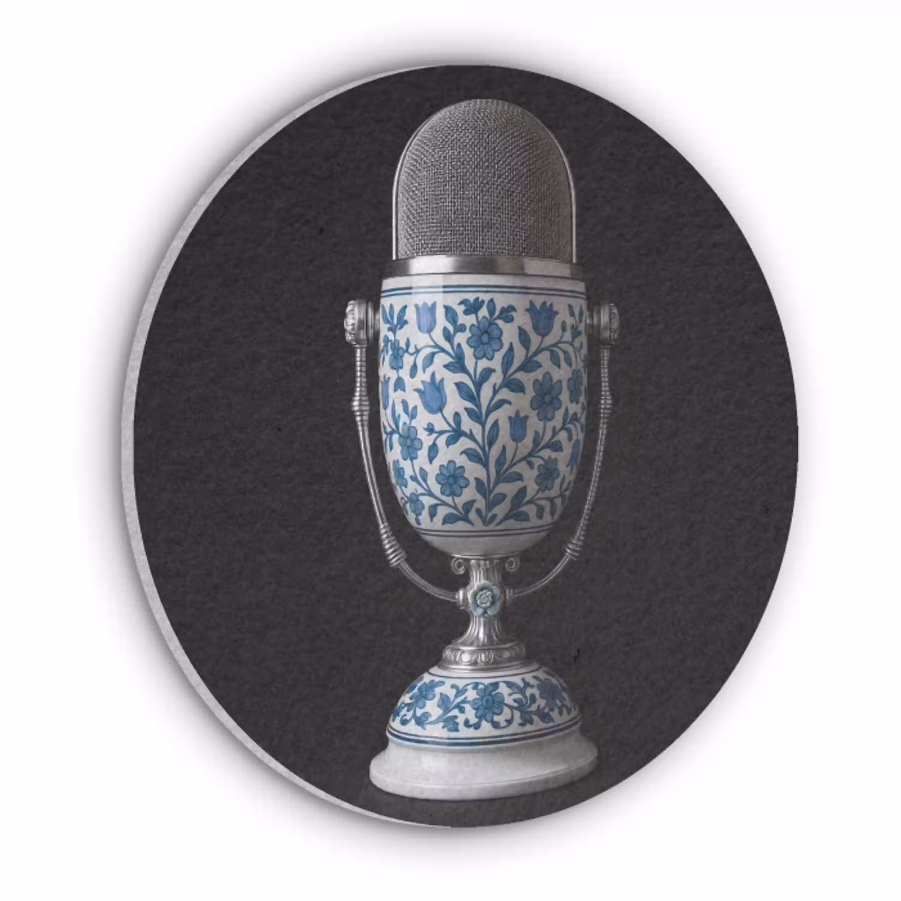 Microfoon - Delfts blauw - Muziek Akoestische PET Vilt - Rond klein -3d