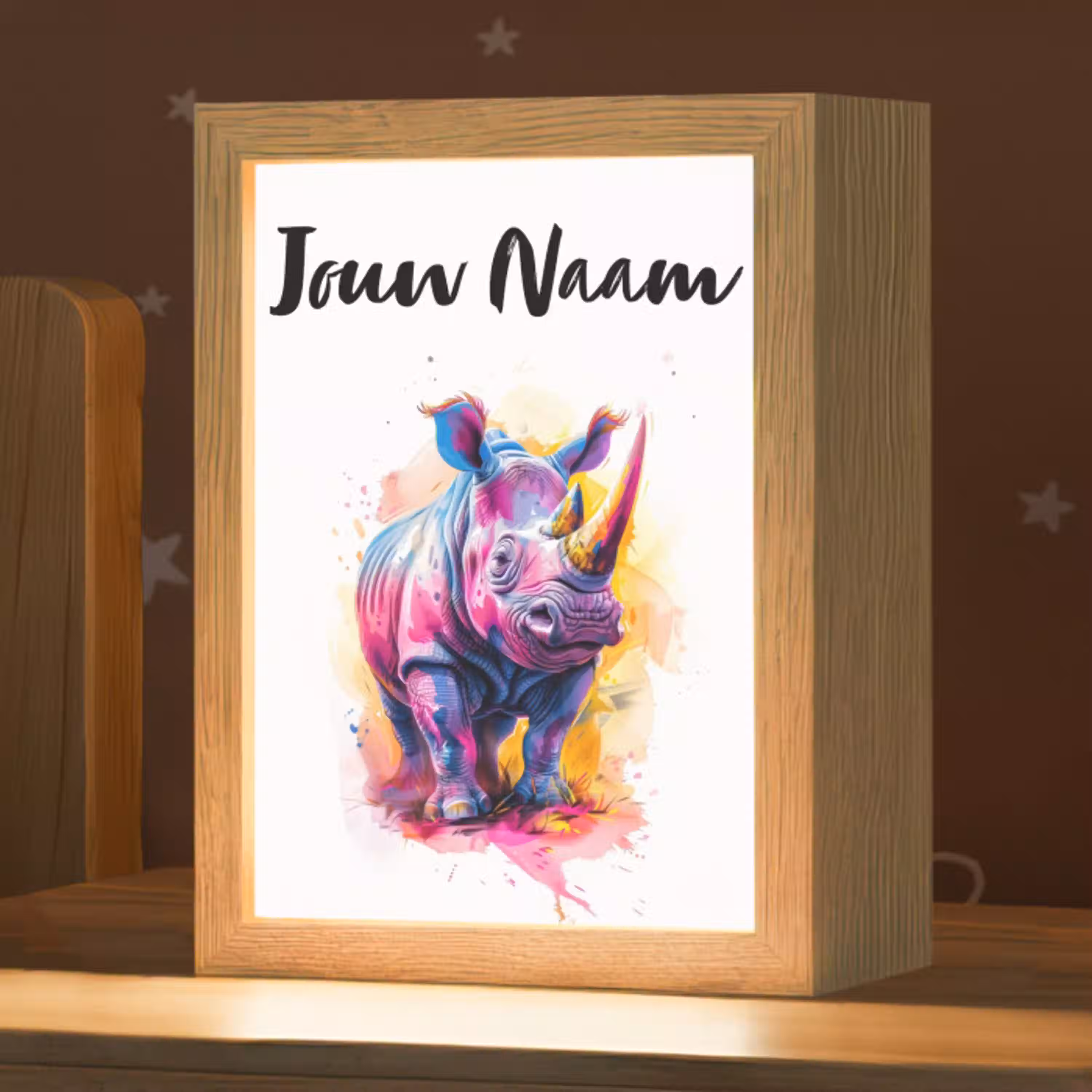 Neushoorn - Kleurrijk - Verf - Dieren Light Box met kabel (Kinderlampje) klein -zzz_3d_website
