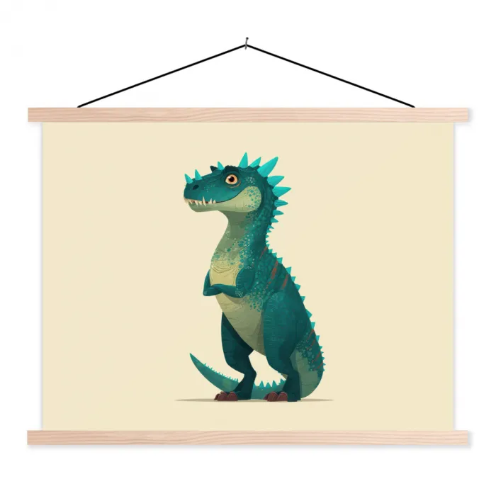 Dinosaurus - Turquoise - Stekels textielposter latten blank klein -3d