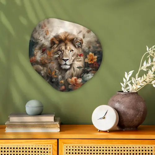 Leeuw - Wilde dieren - Planten - Natuur - Bloemen Wandcirkel Organisch Forex 3mm klein -sfeer2