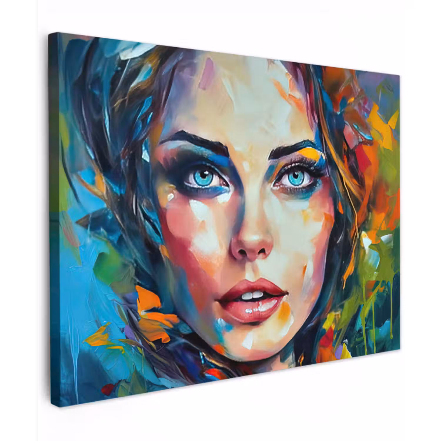 Canvas schilderij - Gezicht - Vrouw - Olieverf - Kleurrijk - Kunst
