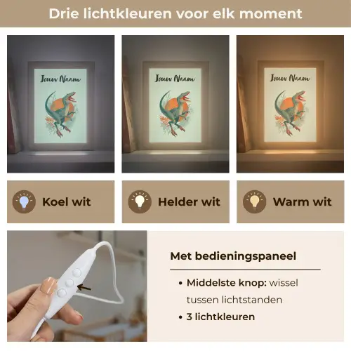 Dino - Bladeren - Grafisch - Groen Light Box met kabel (Kinderlampje) klein -USP_lichtkleurNL