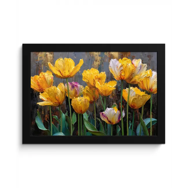 Tulpen - Geel - Penseelstreken - Abstract fotolijst zwart zonder passe partout klein -3d
