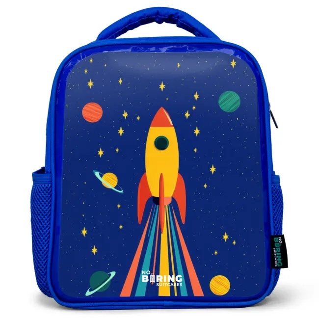 Kids' Backpacks Blue -. Rocket - Stars - Planet - Space