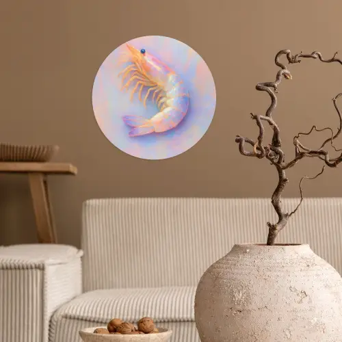 Garnaal - Subtiele structuur - Blauw - Roze Wandcirkel behangsticker klein -sfeer1