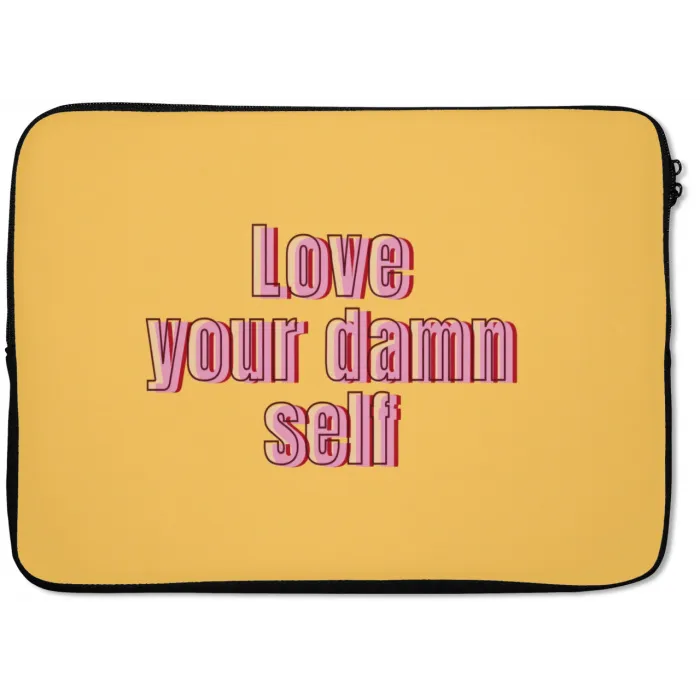 Love yourself - Roze - Geel laptophoes neopreen klein -zkaufland3dotto