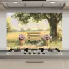 Houten bankje - Bloempotten - Landschap keuken achterwand spatscherm klein -3d_website