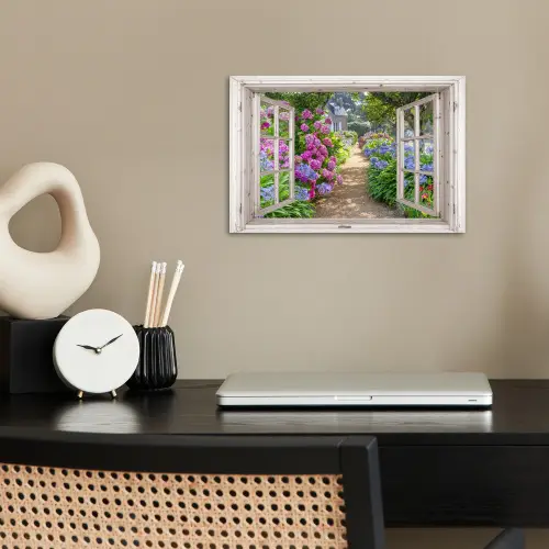 Hortensia - Doorkijk - Bloemen - Zomer - Paars - Pad poster papier klein -sfeer1