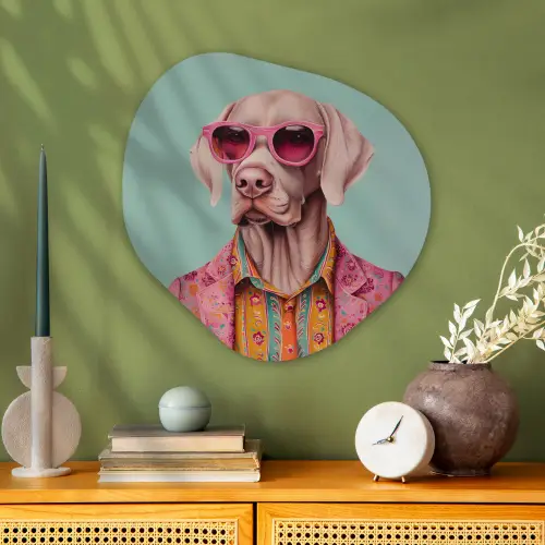 Hond - Overhemd - Bloemen - Bril Wandcirkel Organisch Plexiglas middel -sfeer2