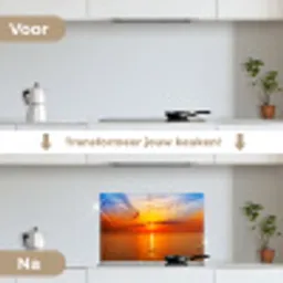 Zonsondergang - Zee - Lucht - Oranje - Horizon - Water keuken achterwand spatscherm klein -voor_na_NL