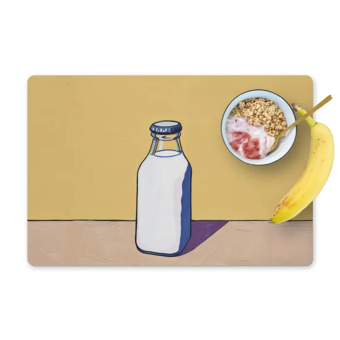 Glazen - Fles - Illustratie - Melk Placemat vinyl groot -zzzproduct_Kitchenyeah-website