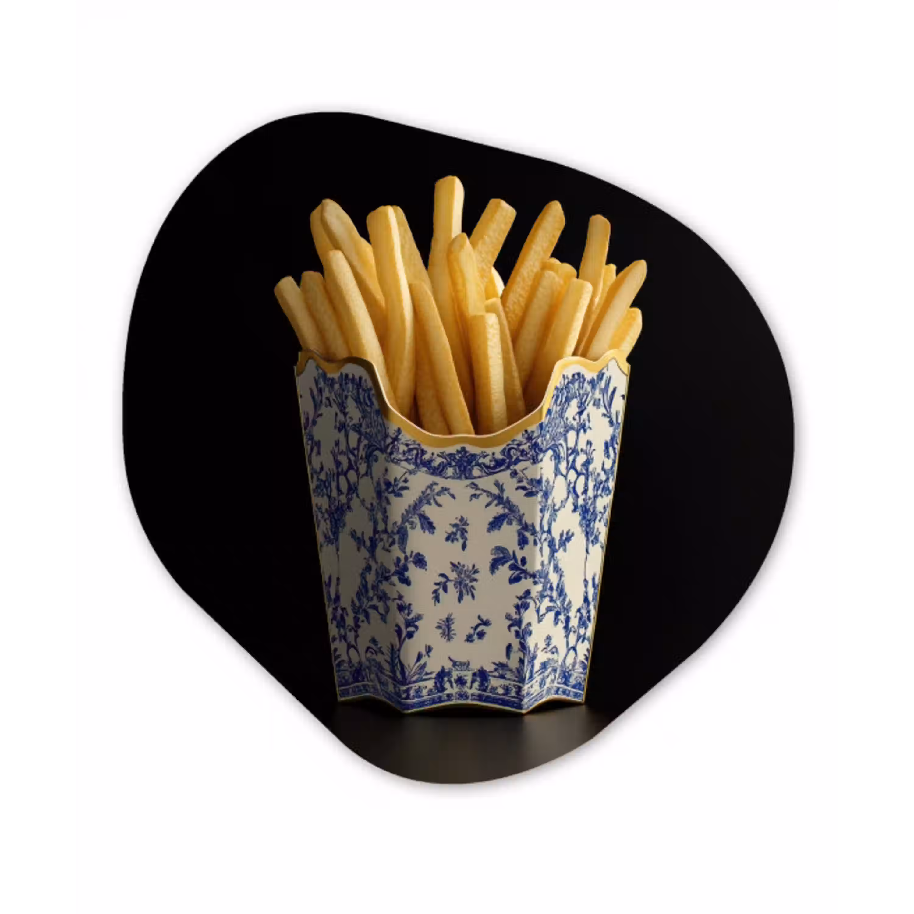 Friet - Porselein - Delfts blauw - Eten Wandcirkel Organisch Plexiglas middel -3d