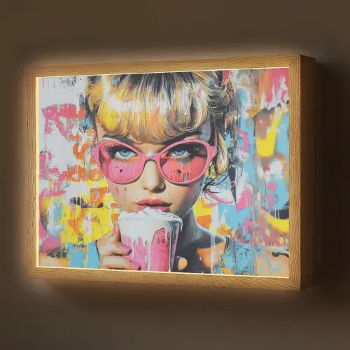 Expressief - Milkshake - Vrouw - Felle kleuren Light Box met batterij (Wandlamp) middel -z3d_website