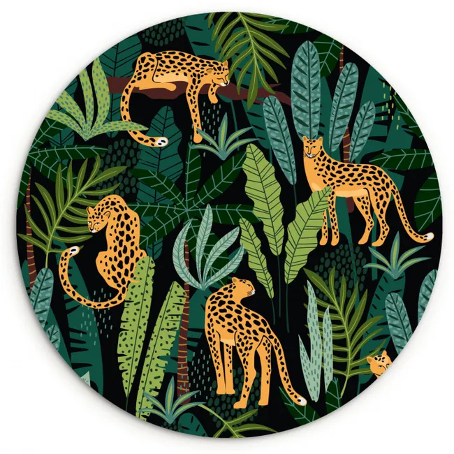 Jungle - Panter - Patronen - Jongens - Meiden - Planten Wandcirkel kunststof plaat 5mm dik klein -3d