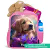 Jonge hond tussen felgekleurde bloemen Kinderrugzak - Roze middel -inhoud_NL