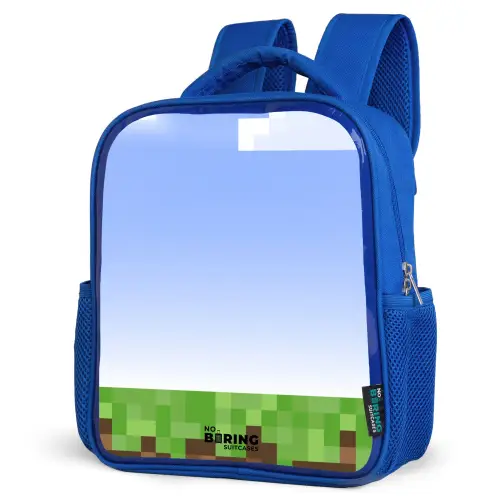 Pixel wereld Kinderrugzak - Blauw middel -schuin