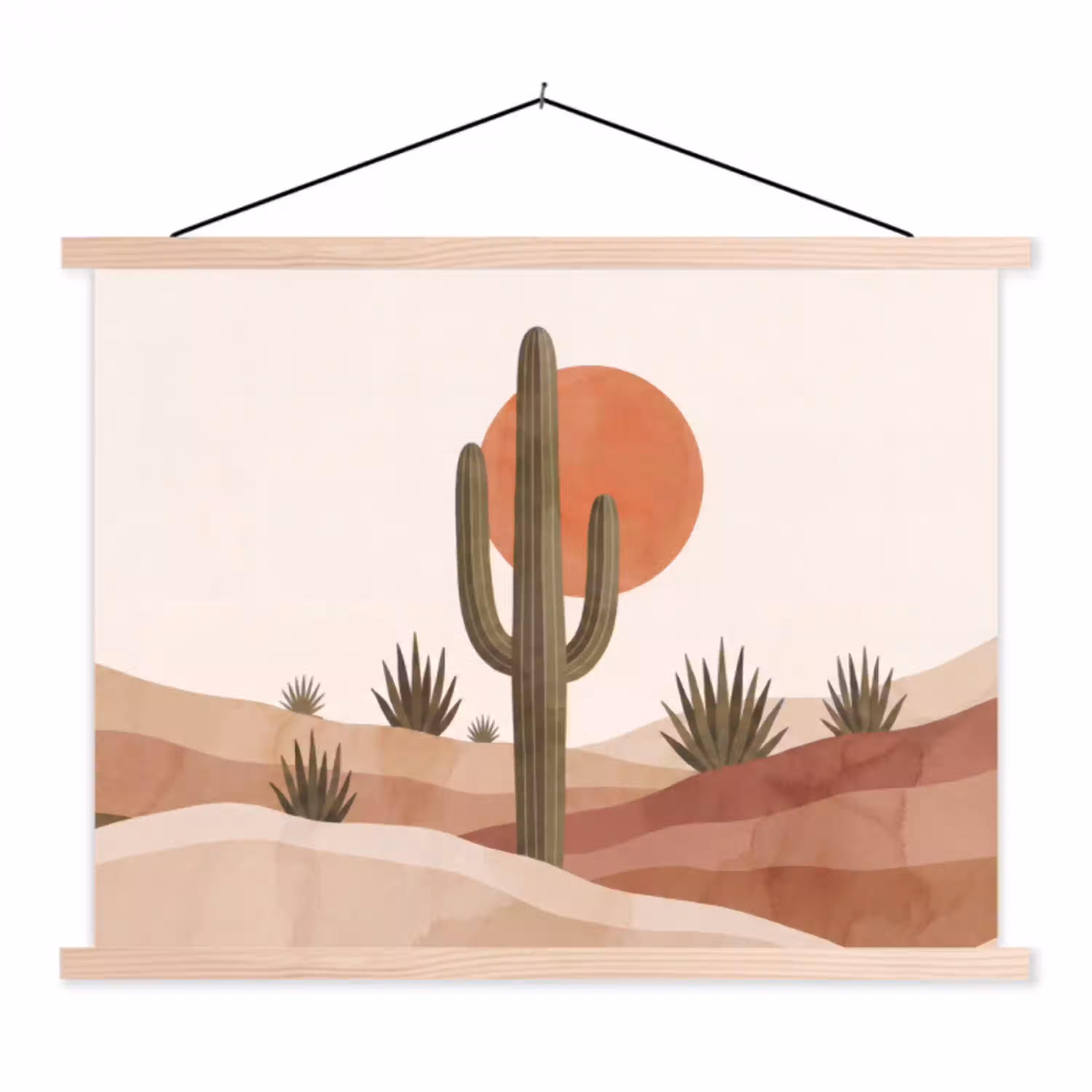 Cactus - Duinen - Modern - Landschap - Groen textielposter latten blank klein -3d