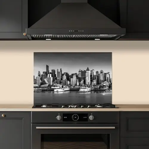 Skyline - Stad - Wolkenkrabbers - Zwart - Wit keuken achterwand spatscherm klein -sfeer1