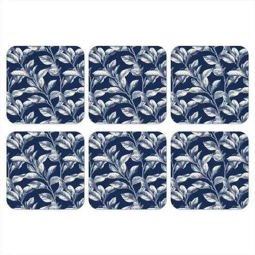 Botanisch - Patroon - Blauw onderzetter kurk middel 366 -3d