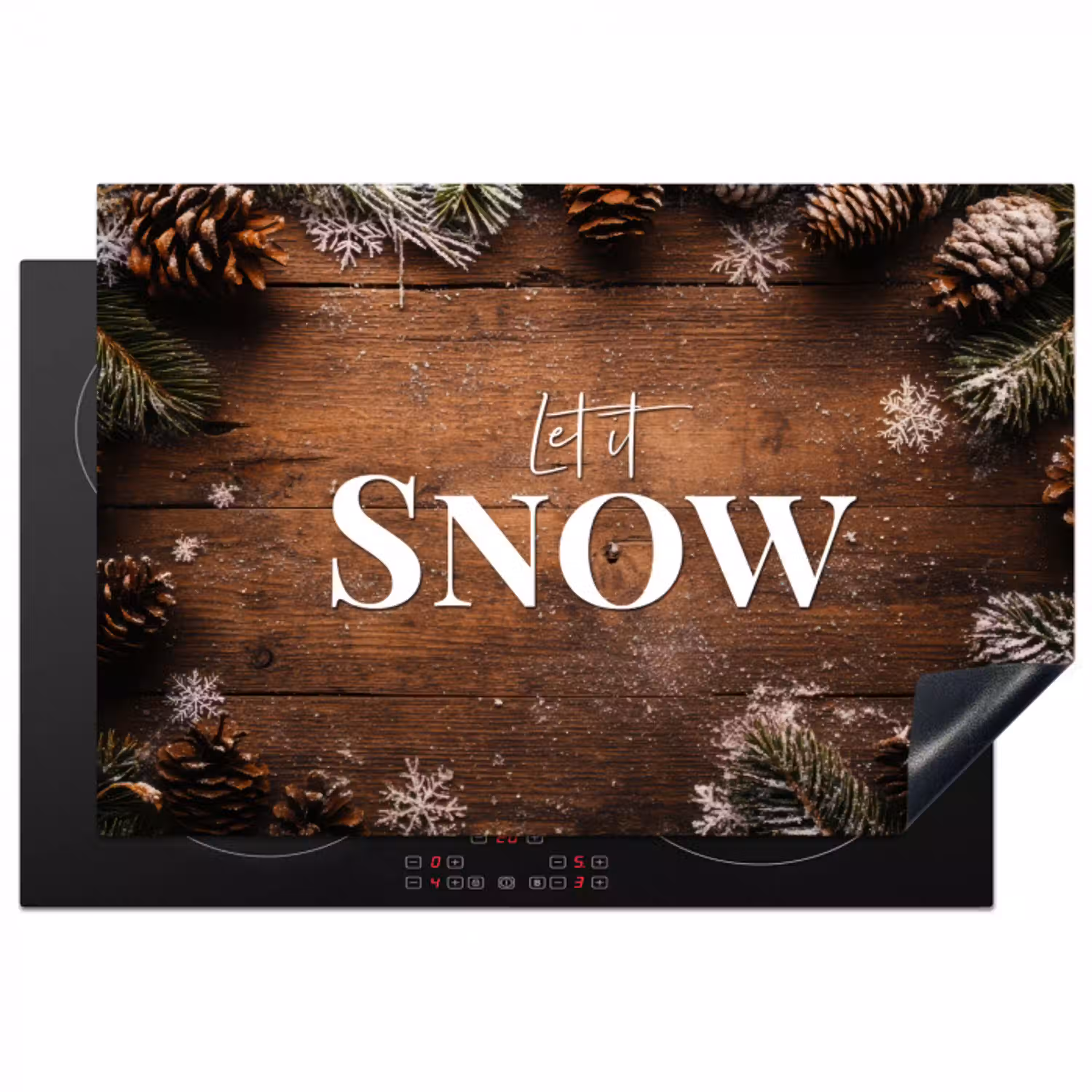 Sneeuw - Houtlook - Quote - Let it snow Inductie beschermer vinyl 3mm klein -3d