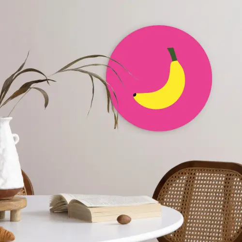 Banaan - Geel - Fruit Wandcirkel kunststof plaat 5mm dik klein -sfeer4